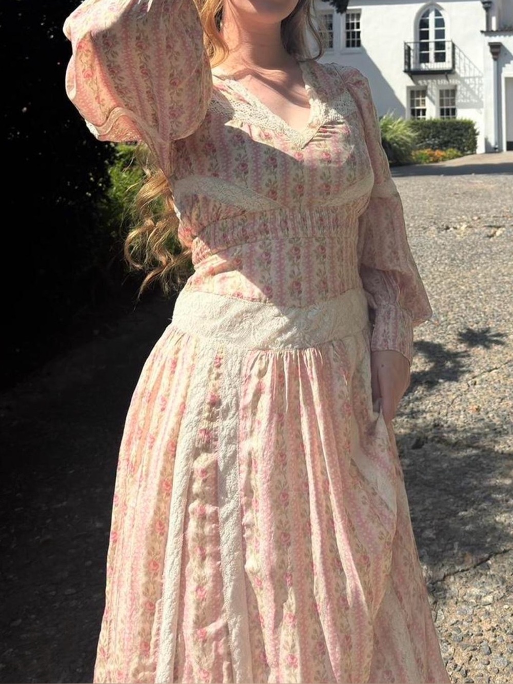 LoveShackFancy Pink Floral Lace-Trim Maxi Dress